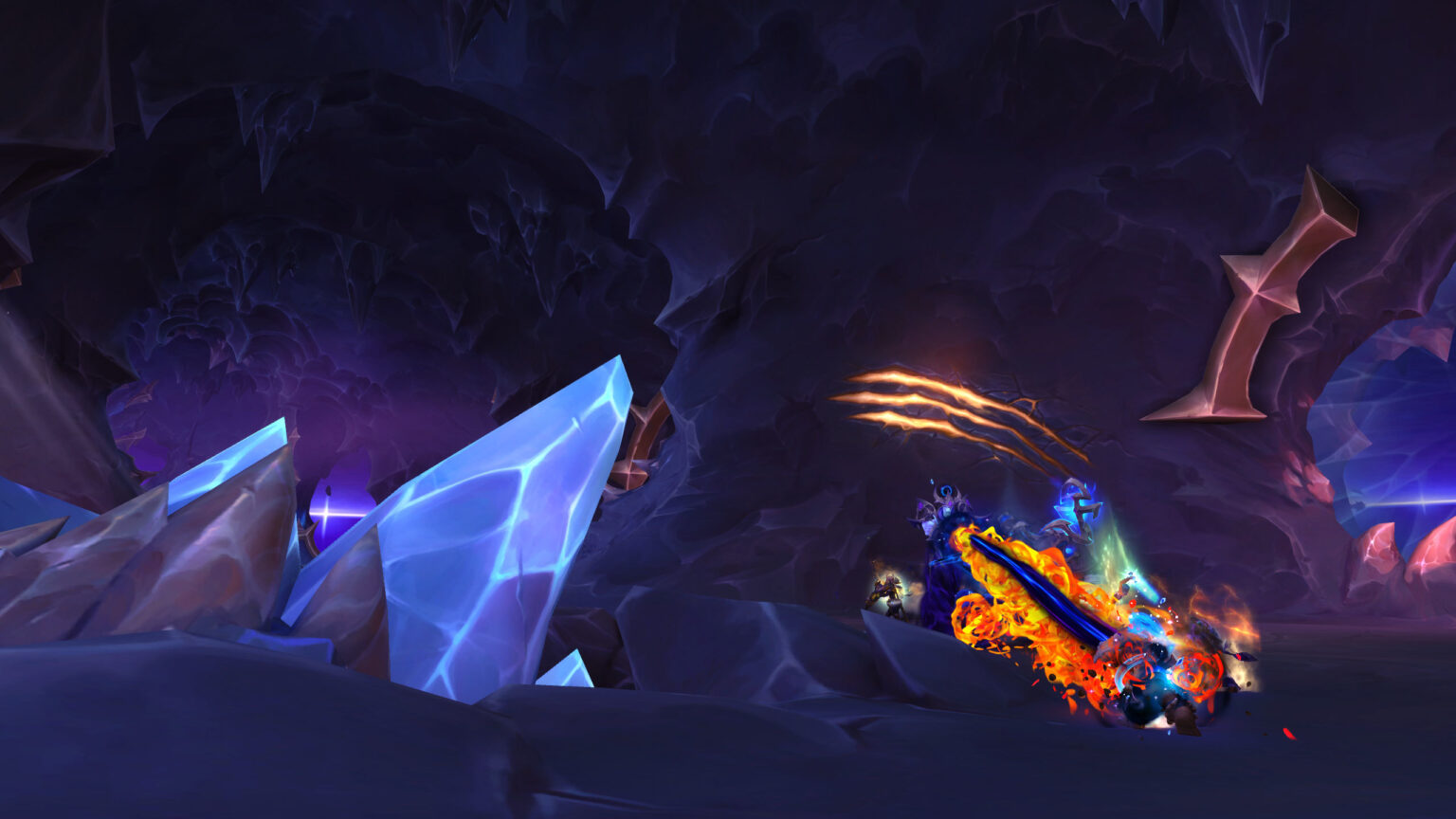 Glowing crystals in a dark cavern